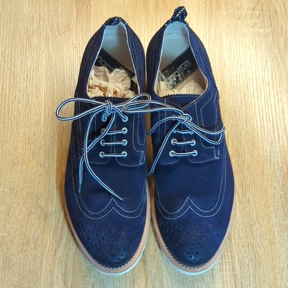 Narrative Blue Suede Shark Tooth Derby Oxford Brogue Wingtip Shoe Italy 44 11